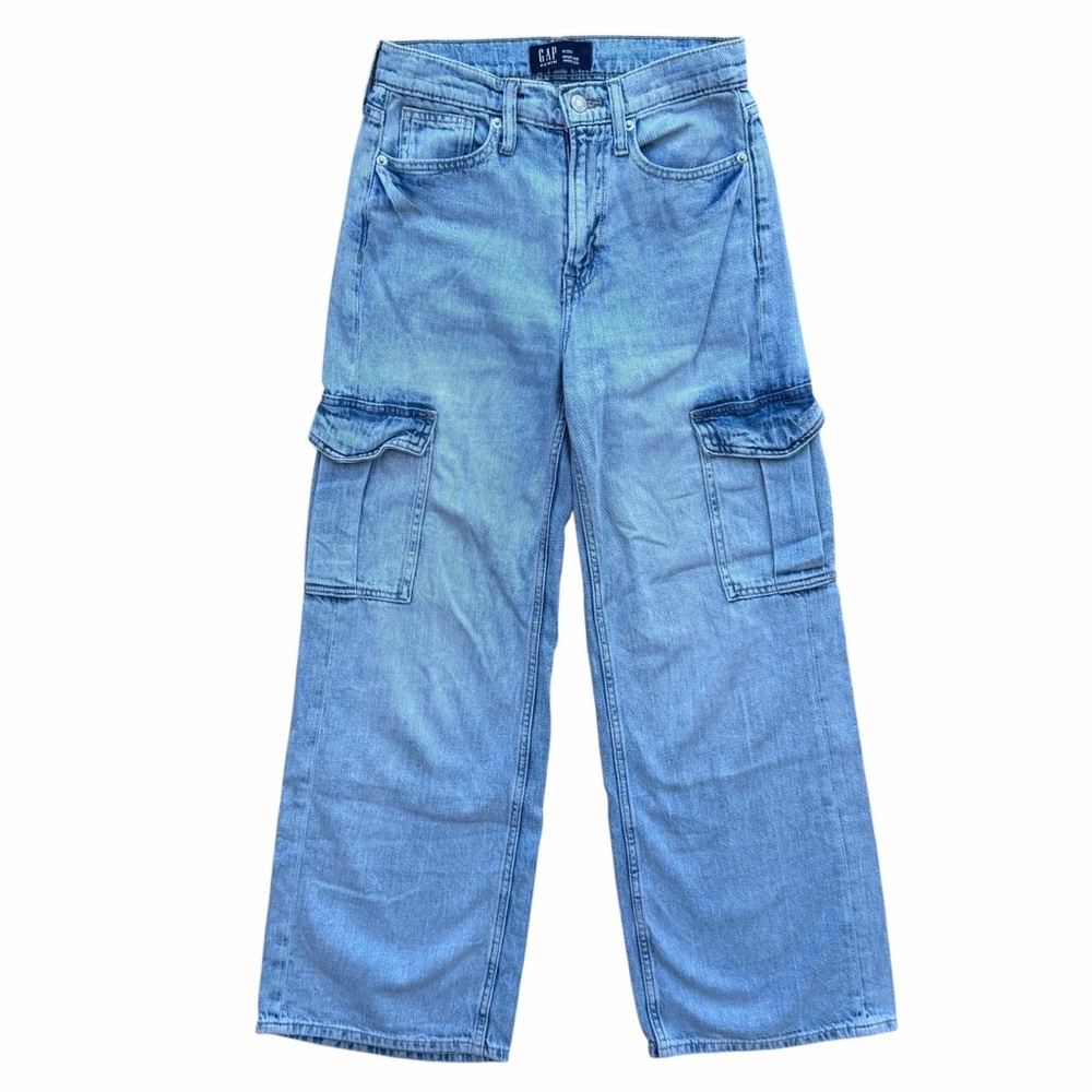 GAP High Rise Wide Leg Cargo Jeans Light Wash Size 25 Short Y2K Baggy Denim